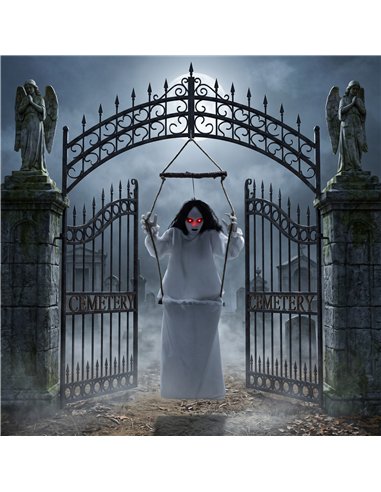 HOMCOM 170cm Animated Hanging Swing Ghost Halloween Decoration, Sound Touch Activated Ghost Halloween Animatronic