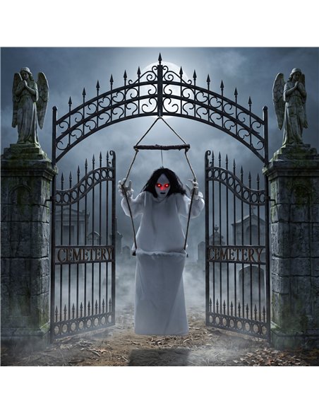 HOMCOM 170cm Animated Hanging Swing Ghost Halloween Decoration, Sound Touch Activated Ghost Halloween Animatronic - pic 210257 | FastDaddyshop