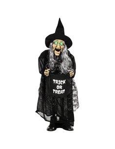 HOMCOM 94cm Animated Witch Halloween Decoration, Scary Halloween Animatronics Decor with Sound Touch Activated & Light Up Eyes
