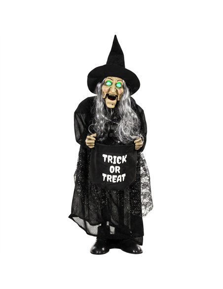 HOMCOM 94cm Animated Witch Halloween Decoration, Scary Halloween Animatronics Decor with Sound Touch Activated & Light Up Eyes - pic 210258 | FastDaddyshop