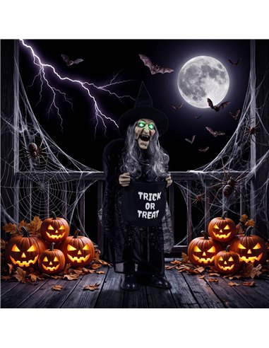 HOMCOM 94cm Animated Witch Halloween Decoration, Scary Halloween Animatronics Decor with Sound Touch Activated & Light Up Eyes