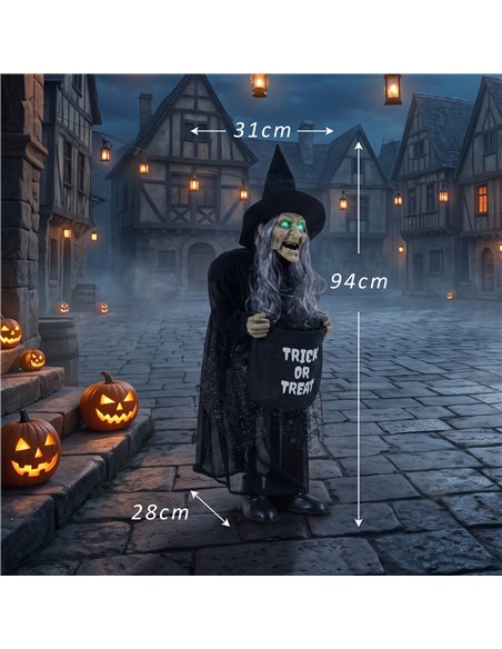 HOMCOM 94cm Animated Witch Halloween Decoration, Scary Halloween Animatronics Decor with Sound Touch Activated & Light Up Eyes - pic 210260 | FastDaddyshop