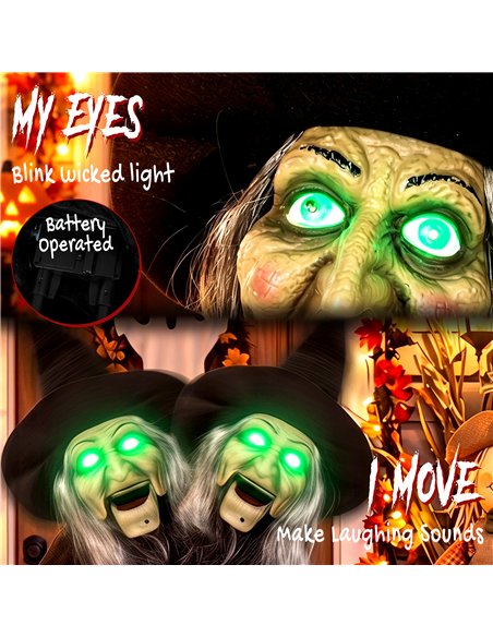 HOMCOM 94cm Animated Witch Halloween Decoration, Scary Halloween Animatronics Decor with Sound Touch Activated & Light Up Eyes - pic 210261 | FastDaddyshop