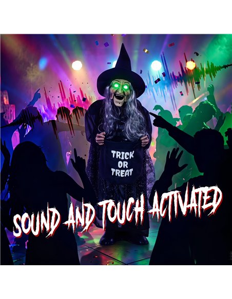HOMCOM 94cm Animated Witch Halloween Decoration, Scary Halloween Animatronics Decor with Sound Touch Activated & Light Up Eyes - pic 210262 | FastDaddyshop