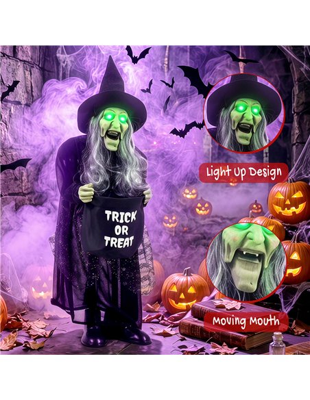 HOMCOM 94cm Animated Witch Halloween Decoration, Scary Halloween Animatronics Decor with Sound Touch Activated & Light Up Eyes - pic 210263 | FastDaddyshop