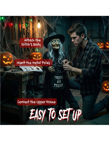 HOMCOM 94cm Animated Witch Halloween Decoration, Scary Halloween Animatronics Decor with Sound Touch Activated & Light Up Eyes