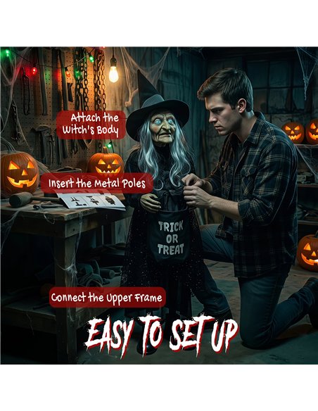 HOMCOM 94cm Animated Witch Halloween Decoration, Scary Halloween Animatronics Decor with Sound Touch Activated & Light Up Eyes - pic 210264 | FastDaddyshop