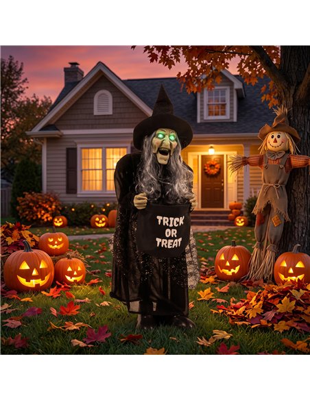 HOMCOM 94cm Animated Witch Halloween Decoration, Scary Halloween Animatronics Decor with Sound Touch Activated & Light Up Eyes - pic 210266 | FastDaddyshop