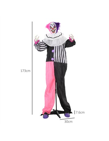 HOMCOM 5'6" Scary Laughing Clown Halloween Animatronic, with Glowing Eyes
