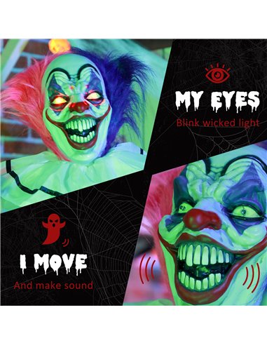 HOMCOM 5'6" Scary Laughing Clown Halloween Animatronic, with Glowing Eyes