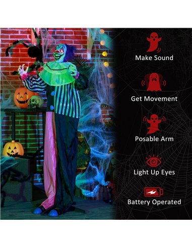 HOMCOM 5'6" Scary Laughing Clown Halloween Animatronic, with Glowing Eyes