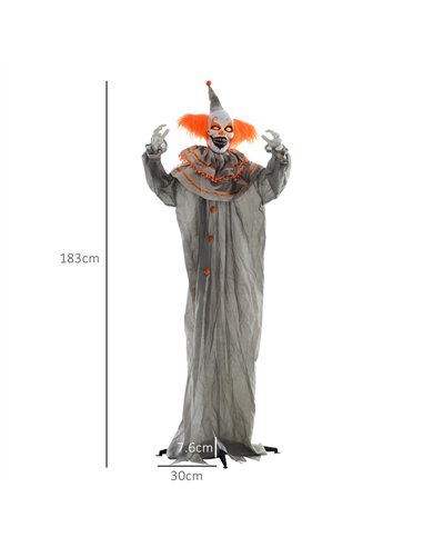 HOMCOM 6' Orange Clown Halloween Animatronic, with Glowing Eyes