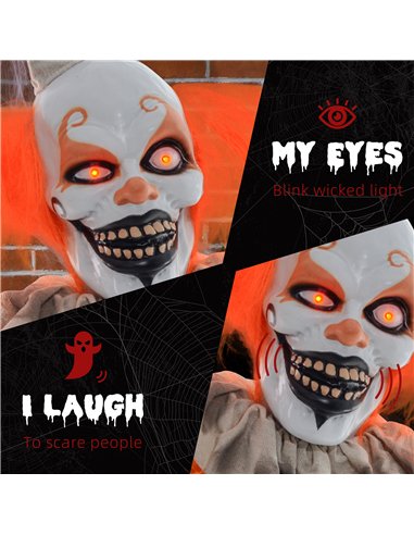 HOMCOM 6' Orange Clown Halloween Animatronic, with Glowing Eyes