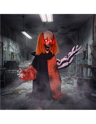 HOMCOM Animated Halloween Face Changing Clown, Animatronic Joker with Cackling Sound, Glowing Eyes, Sound/Touch Activated