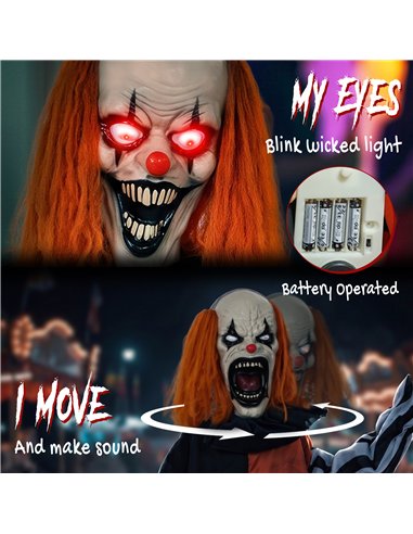 HOMCOM Animated Halloween Face Changing Clown, Animatronic Joker with Cackling Sound, Glowing Eyes, Sound/Touch Activated