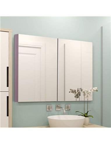 Kleankin Wall Mounted Double Door Bathroom Mirror Cabinet, Light Walnut