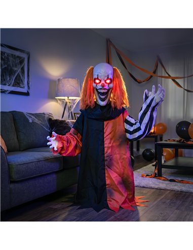 HOMCOM Animated Halloween Face Changing Clown, Animatronic Joker with Cackling Sound, Glowing Eyes, Sound/Touch Activated