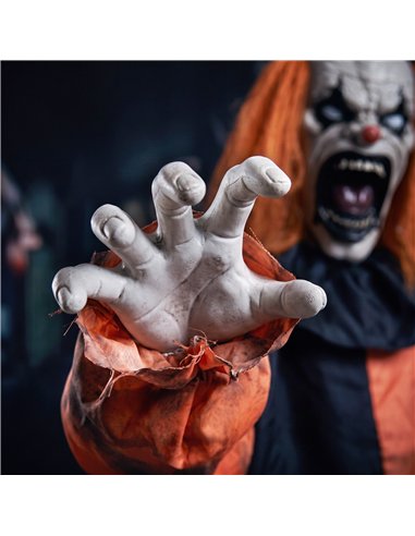 HOMCOM Animated Halloween Face Changing Clown, Animatronic Joker with Cackling Sound, Glowing Eyes, Sound/Touch Activated
