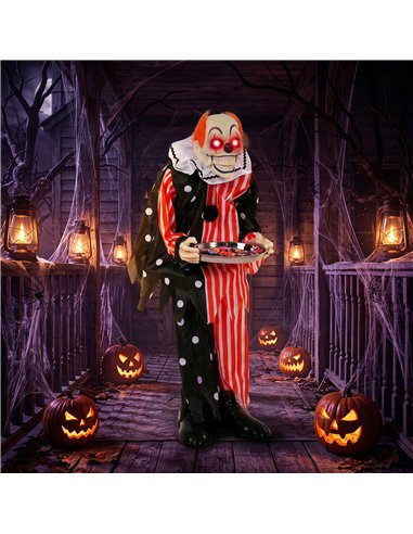HOMCOM Animated Clown Halloween Decoration, Scary Halloween Animatronics Decor with Sound Touch Activated