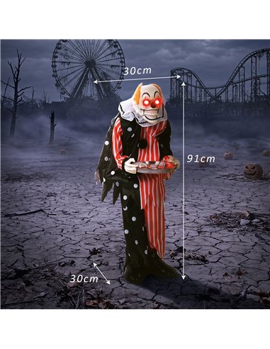 HOMCOM Animated Clown Halloween Decoration, Scary Halloween Animatronics Decor with Sound Touch Activated