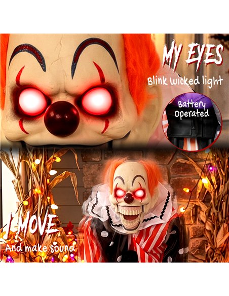 HOMCOM Animated Clown Halloween Decoration, Scary Halloween Animatronics Decor with Sound Touch Activated - pic 210315 | FastDaddyshop