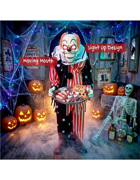 HOMCOM Animated Clown Halloween Decoration, Scary Halloween Animatronics Decor with Sound Touch Activated - pic 210317 | FastDaddyshop