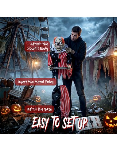 HOMCOM Animated Clown Halloween Decoration, Scary Halloween Animatronics Decor with Sound Touch Activated