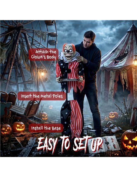 HOMCOM Animated Clown Halloween Decoration, Scary Halloween Animatronics Decor with Sound Touch Activated - pic 210318 | FastDaddyshop