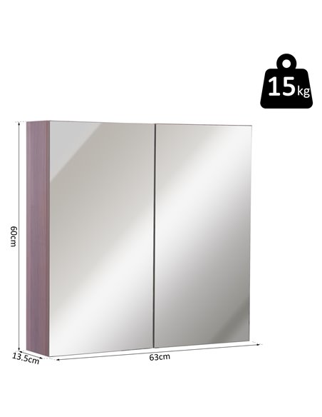Kleankin Wall Mounted Double Door Bathroom Mirror Cabinet, Light Walnut - pic 21032 | FastDaddyshop