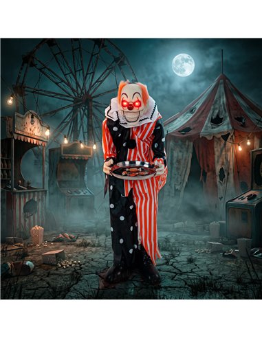 HOMCOM Animated Clown Halloween Decoration, Scary Halloween Animatronics Decor with Sound Touch Activated