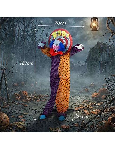 HOMCOM 167 cm Life Size Animated Clown Halloween Decoration, Scary Halloween Animatronics Decor with Sound Touch Activated - pic 210323 | FastDaddyshop