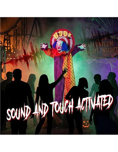HOMCOM 167 cm Life Size Animated Clown Halloween Decoration, Scary Halloween Animatronics Decor with Sound Touch Activated