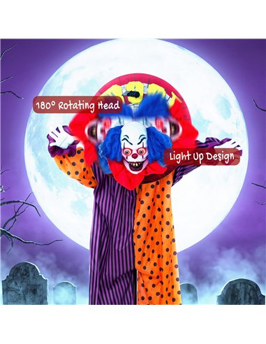 HOMCOM 167 cm Life Size Animated Clown Halloween Decoration, Scary Halloween Animatronics Decor with Sound Touch Activated