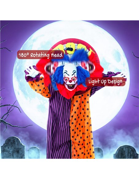 HOMCOM 167 cm Life Size Animated Clown Halloween Decoration, Scary Halloween Animatronics Decor with Sound Touch Activated - pic 210326 | FastDaddyshop
