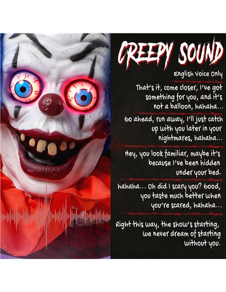 HOMCOM 167 cm Life Size Animated Clown Halloween Decoration, Scary Halloween Animatronics Decor with Sound Touch Activated - pic 210327 | FastDaddyshop