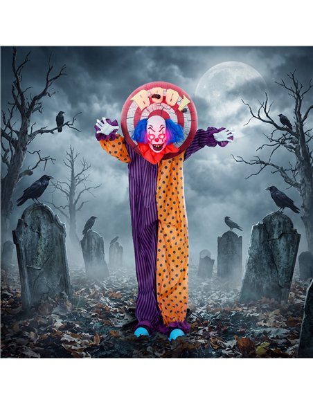 HOMCOM 167 cm Life Size Animated Clown Halloween Decoration, Scary Halloween Animatronics Decor with Sound Touch Activated - pic 210328 | FastDaddyshop