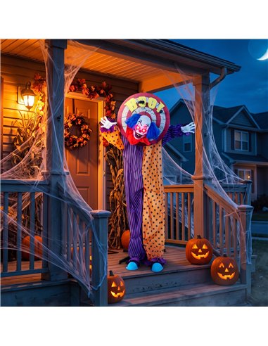 HOMCOM 167 cm Life Size Animated Clown Halloween Decoration, Scary Halloween Animatronics Decor with Sound Touch Activated