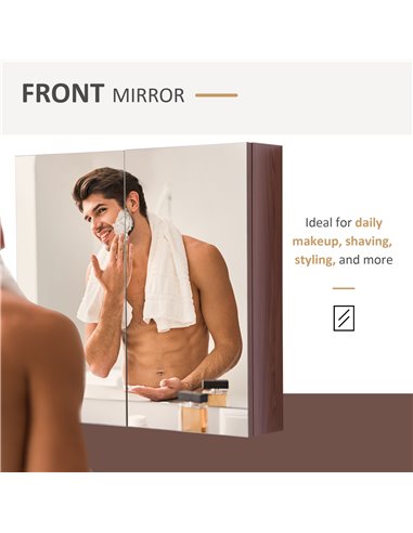 Kleankin Wall Mounted Double Door Bathroom Mirror Cabinet, Light Walnut