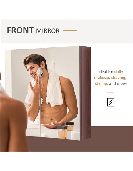 Kleankin Wall Mounted Double Door Bathroom Mirror Cabinet, Light Walnut - pic 21033 | FastDaddyshop