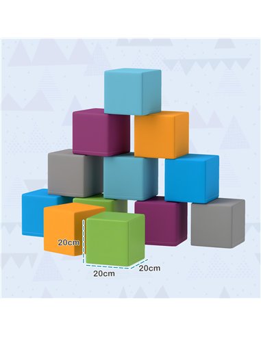 HOMCOM 12 PCs Soft Play Blocks, Soft Foam Toy, Building and Stacking Blocks for Kids, Grey