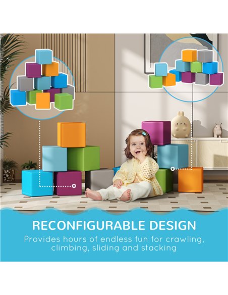 HOMCOM 12 PCs Soft Play Blocks, Soft Foam Toy, Building and Stacking Blocks for Kids, Grey - pic 210334 | FastDaddyshop