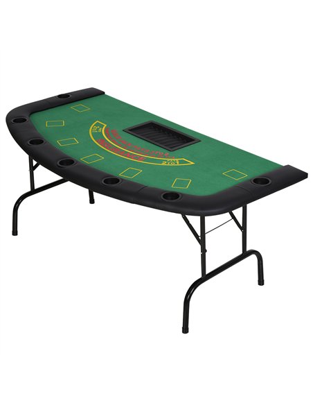 HOMCOM Poker Table, 7-Player Folding Blackjack Table with Chip Tray, Cup Holders, Padded Rails, 182 x 91 x 75 cm, Green - pic 210339 | FastDaddyshop