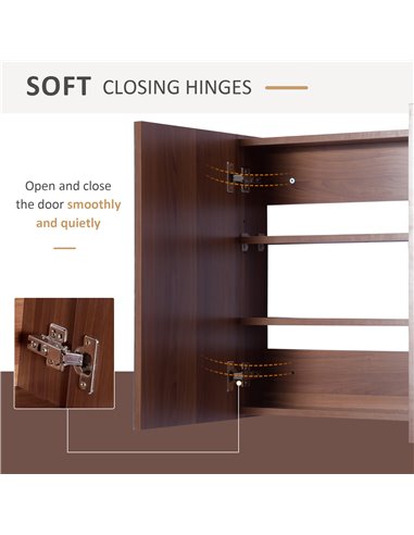 Kleankin Wall Mounted Double Door Bathroom Mirror Cabinet, Light Walnut