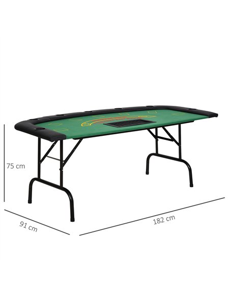 HOMCOM Poker Table, 7-Player Folding Blackjack Table with Chip Tray, Cup Holders, Padded Rails, 182 x 91 x 75 cm, Green - pic 210341 | FastDaddyshop