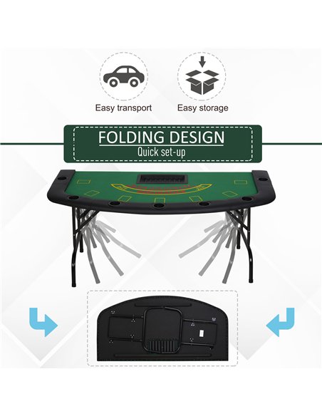 HOMCOM Poker Table, 7-Player Folding Blackjack Table with Chip Tray, Cup Holders, Padded Rails, 182 x 91 x 75 cm, Green - pic 210342 | FastDaddyshop