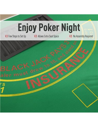 HOMCOM Poker Table, 7-Player Folding Blackjack Table with Chip Tray, Cup Holders, Padded Rails, 182 x 91 x 75 cm, Green
