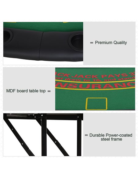 HOMCOM Poker Table, 7-Player Folding Blackjack Table with Chip Tray, Cup Holders, Padded Rails, 182 x 91 x 75 cm, Green - pic 210344 | FastDaddyshop