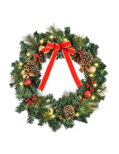 HOMCOM 60cm Pre-Lit Artificial Christmas Door Wreath Holly LED Decor Pine Cones Hanging Glittered Festival Indoor Decoration - pic 210348 | FastDaddyshop