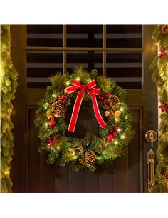 HOMCOM 60cm Pre-Lit Artificial Christmas Door Wreath Holly LED Decor Pine Cones Hanging Glittered Festival Indoor Decoration 2
