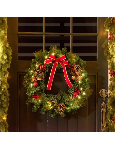 HOMCOM 60cm Pre-Lit Artificial Christmas Door Wreath Holly LED Decor Pine Cones Hanging Glittered Festival Indoor Decoration - pic 210349 | FastDaddyshop
